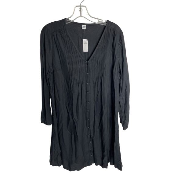 Old Navy Dresses & Skirts - Old Navy Womens Dress Size Medium Black Pleated Button Front V Neck Boho New